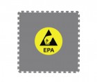 OEM PR - ESD PVC dlažba, 490x490x6, 5mm, tmavo šedá, štruktúrovaný, protišmykový povrch, ESD logo