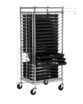 Smart Tray vozík z oceľových drôtov, vrátane 20 tácok, 510x415x40 mm