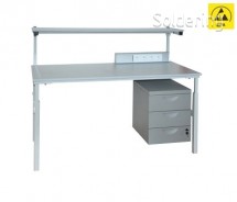ESD pracovný stôl KULT, s policou, zásuvkami a káblovým kanálom