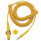 DESCO Europe - Špirálový uzemňovací kábel, 10mm / 7mm / banánik, 3,0m, žltý, 230150