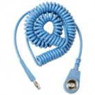 DESCO Europe - Špirálový uzemňovací kábel, 10mm / banánik, 2,0m, modrý, bez rezistora, 230195